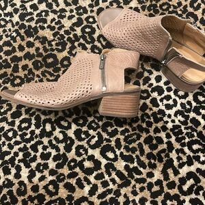 Women's Tan Peep-Toe Ankle Boots